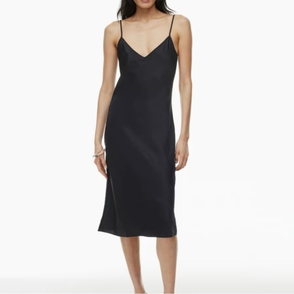 Forever 21 black satin slip midi dress